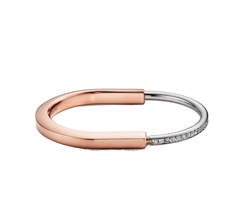 Tiffany & Co Tiffany Lock Bangle in Rose and White Gold with Half Pavé Diamonds 70306794 1