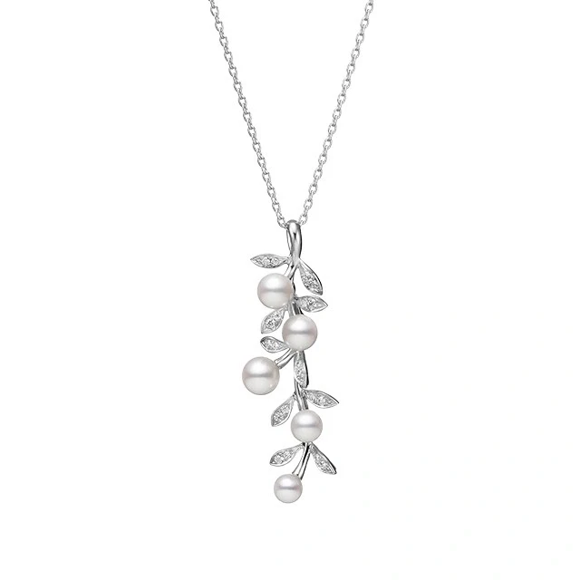 White Gold Akoya Pearl & Diamond Floral Pendant