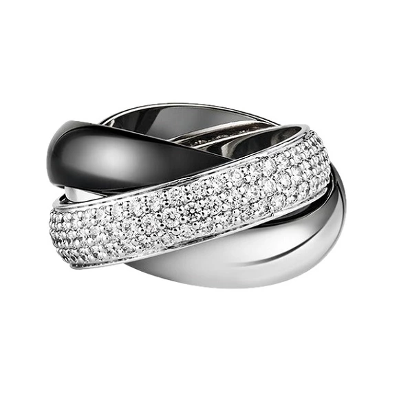 TRINITY DIAMOND BLACK CERAMIC WHITE GOLD LARGE RING 