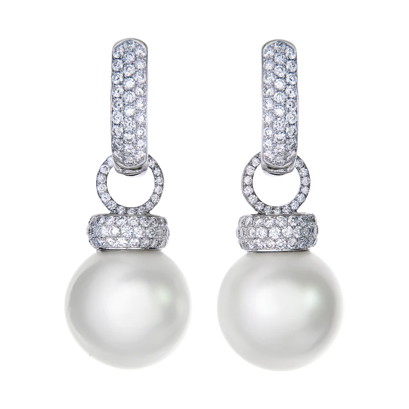 PEARL 13.09 - 13.12 mm & DIAMOND EARRINGS