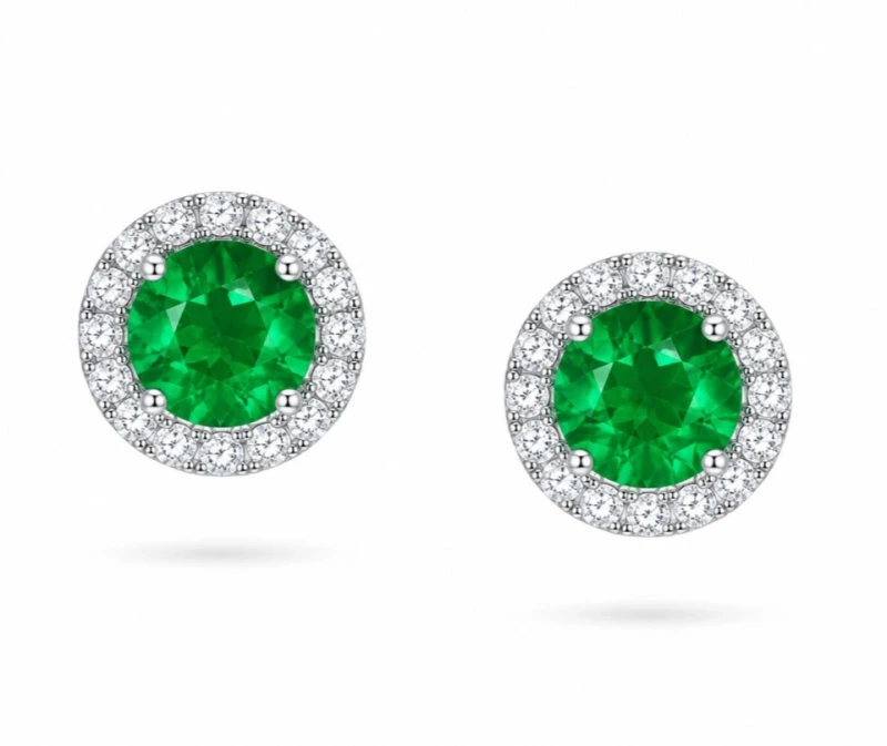 ROUND EMERALD EARRINGS 1.6 CT VIVID GREEN