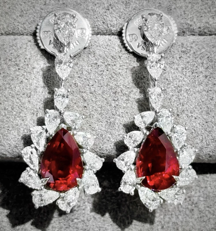 DeRosa RUBY PEAR EARRINGS 7.05 CT VIVID RED E7619866 5