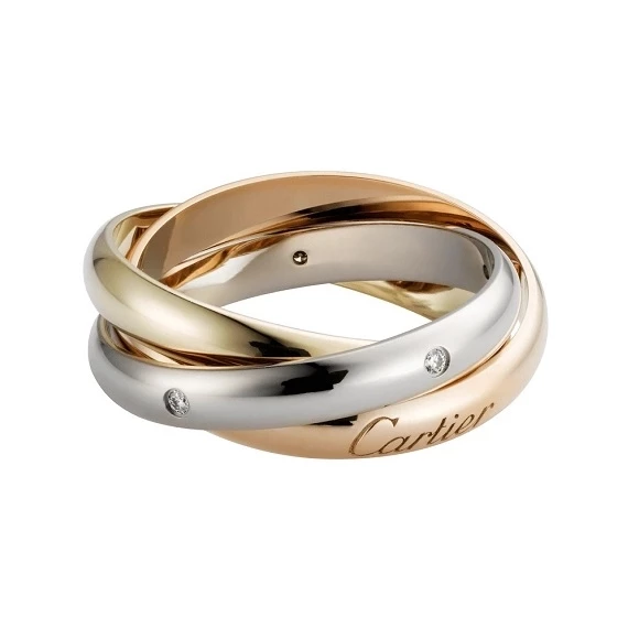 TRINITY WHITE GOLD, YELLOW GOLD, ROSE GOLD, 5 DIAMONDS RING 