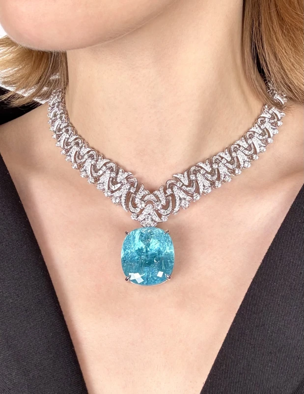 No name PARAIBA TOURMALINE 106.96 CT NECKLACE, MOZAMBIQUE ( GRS ) NN106.96 2