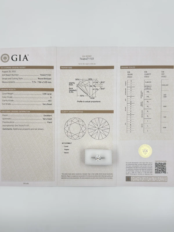 Earrings without a brand ROUND DIAMOND 2.00 CT G/VS1 RING (SIZE 52) GIA 744101 2.00 ct G/VS1 4