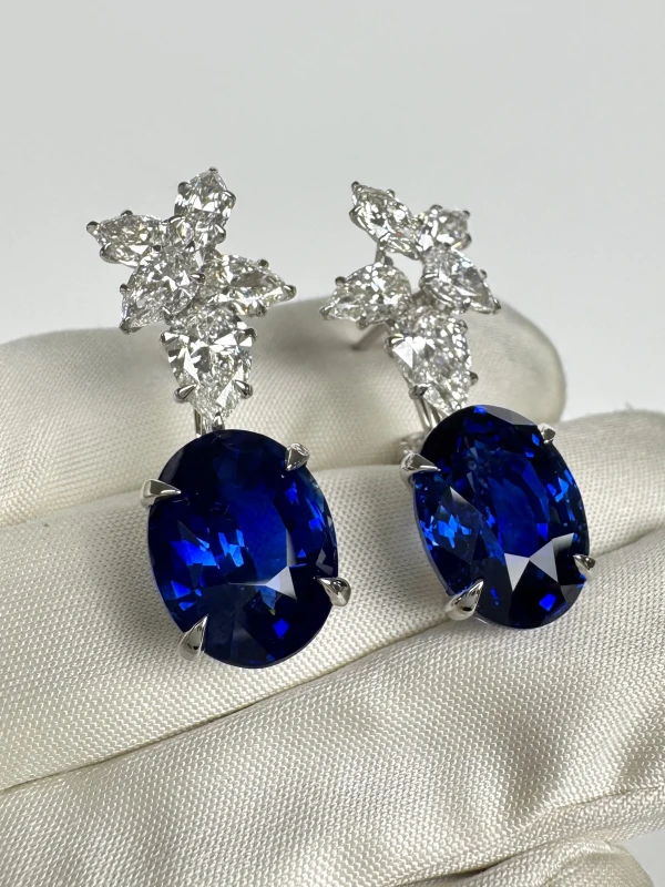 Earrings without a brand OVAL SAPPHIRE 12.36-11.01 CT "ROYAL BLUE" EARRINGS, SRI LANKA (GRS) S12.36-11.01ct 5