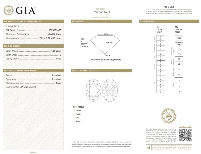 No name Oval Shape Diamond 1.00 ct G/VVS2 ct Ring (SIZE 51) GIA EXEX 603-1.00G/VVS 2