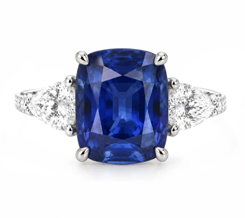 CUSHION SAPPHIRE 7.06 CT "ROYAL BLUE" RING, SRI LANKA (GUILD)