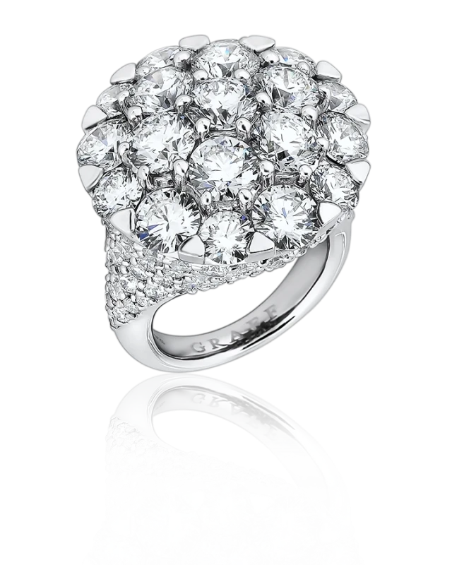 White Round Domed Ring Set With A White Round Diamond Pave Shank