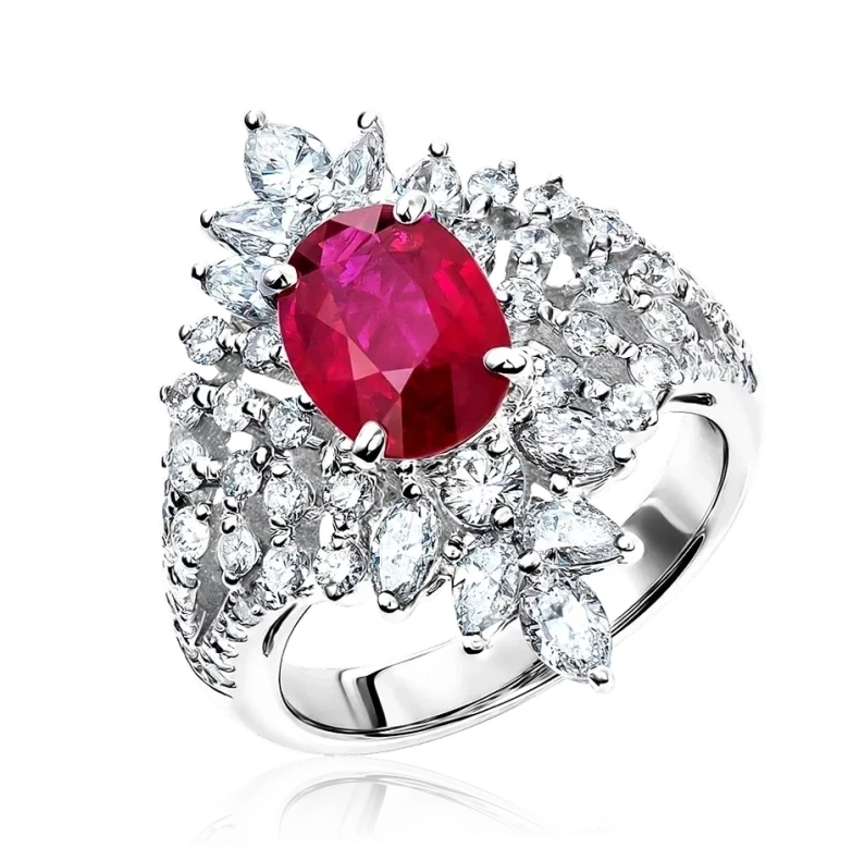 RUBY 3.40 CT & DIAMOND 1.73 CT RING (SIZE 53)