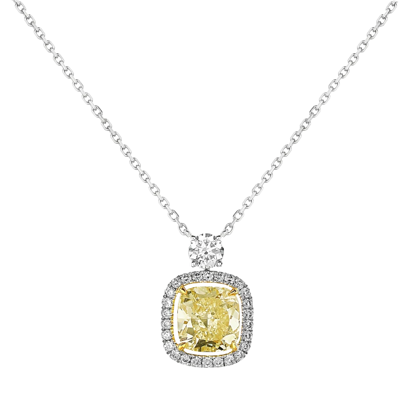 CUSHION DIAMOND 2.62 CT FANCY YELLOW/SI1 PENDANT (GIA)