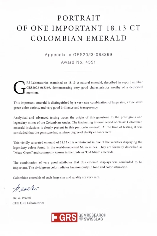No name COLOMBIA EMERALD 18.13 CT VIVID GREEN RING (PLATINUM GRS, GUBELIN) EM 18.13CT 4