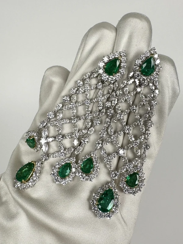 RalfDiamonds EMERALDS 9.60 CT &DIAMONDS 32.25 CT EARRINGS RFD9.60 CT 5