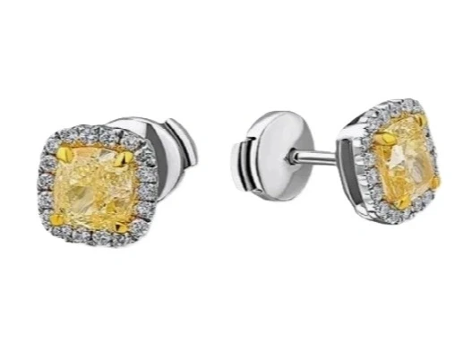 DIAMOND 2.01 — 2.00 CT FANCY LIGHT YELLOW/VS1 VS2 EARRINGS (GIA)