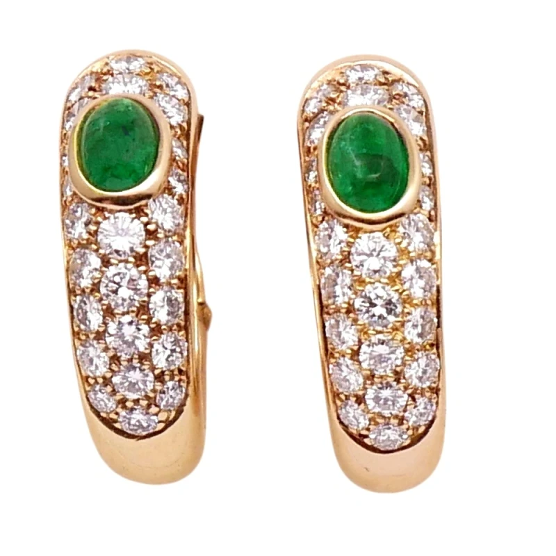 VANTAGE CABOCHON EMERALD & DIAMONDS EARRINGS