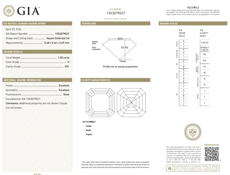 Earrings without a brand ASSCHER DIAMOND 1.00-1.00 CT H/VS1 EARRINGS (GIA) as1.00-1.00ct H/VS1 4