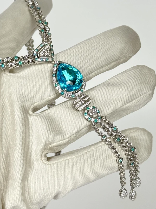 No name PEAR PARAIBA 11.56 CT NEON BLUE NECKLACE nn11.56ct 5