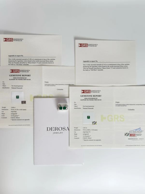 DeRosa COLOMBIA EMERALD 2.90 - 3.45 CT MUZO GREEN EARRING (GRS) E501702 7