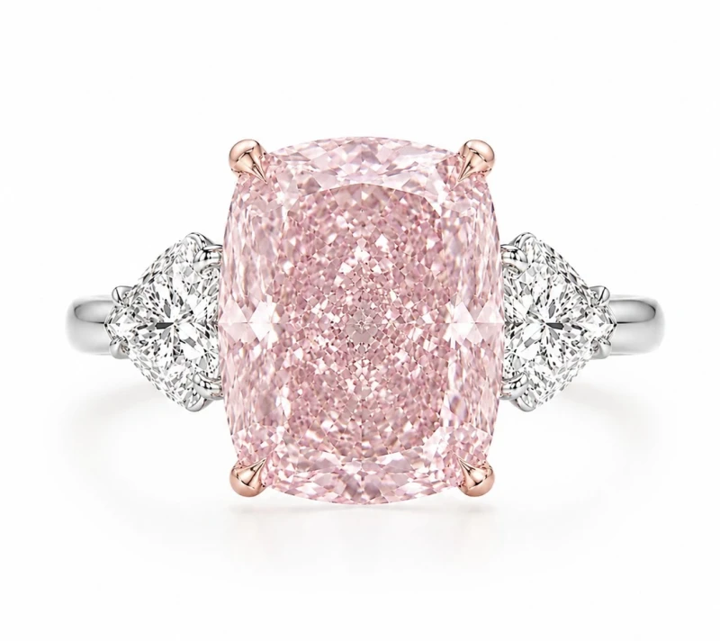 CUSHION DIAMOND 5.02 CT FANCY INTENSE PINK*/VVS2 RING (SIZE 51) GIA