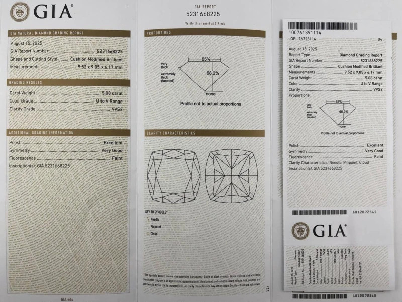 Earrings without a brand CUSHION DIAMOND 5.08 CT U-V/VVS2 RING (GIA) NNR5.08CTU-V/VVS2 2