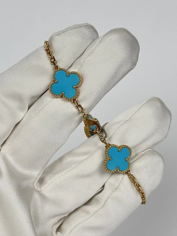 Van Cleef & Arpels LIMITED EDITION VINTAGE ALHAMBRA 5 MOTIFS TURQUOISE DIAMOND VCARPFH300 3