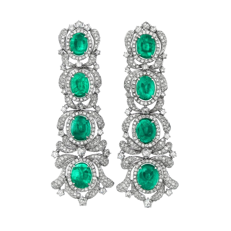 EMERALD 21.48 CT AND DIAMOND 7.63 CT EARRINGS