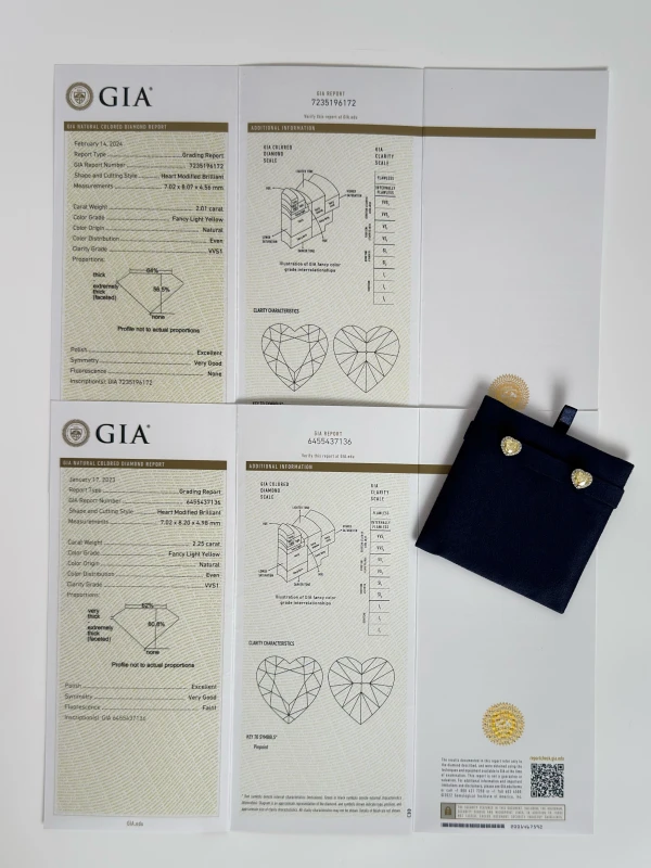 DeRosa DIAMOND HEART-SHAPED STUDS 2.01-2.25 FANCY LIGHT YELLOW/VVS1 (GIA) E608204 5