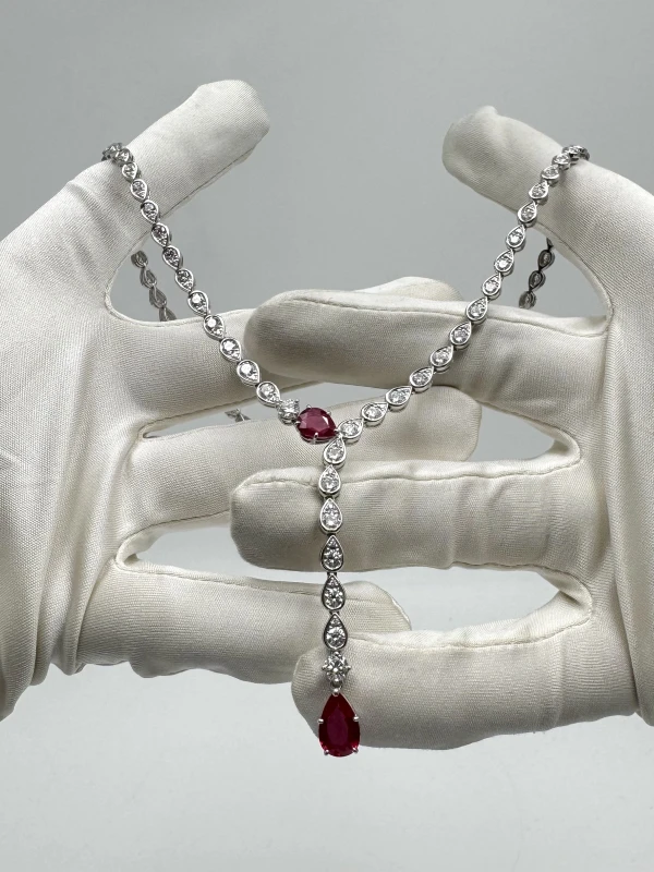 Earrings without a brand RUBY 3.40 CT & DIAMOND 7.05 CT NECKLACE NN-R3.40 3