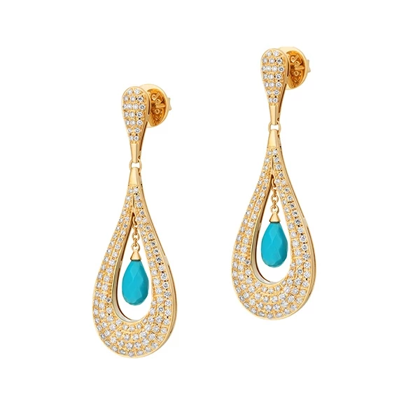 Earrings without a brand С БИРЮЗОЙ И БРИЛЛИАНТАМИ 1.35 E-F/VVS