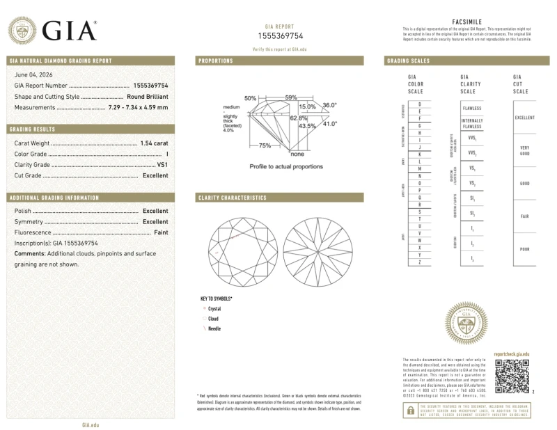 Earrings without a brand ROUND DIAMOND 1.50-1.54 CT I/VS1 EARRINGS (GIA) 1454-NN1.50-1.54CT I/VS1 3