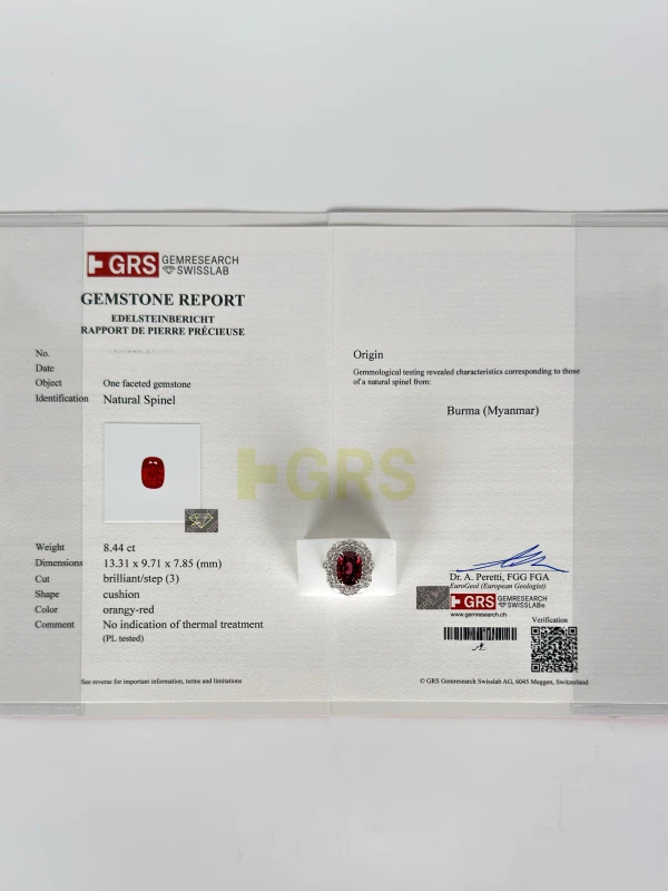 Earrings without a brand Burma Spinel 8.44 ct Orangy - Red Ring (No hited) GRS NN8.44 5