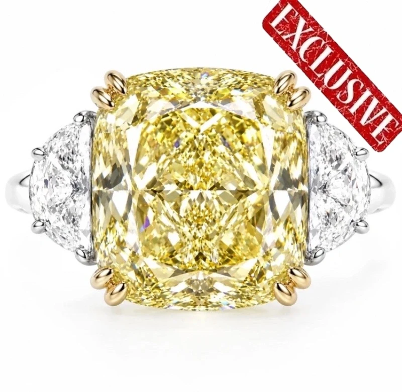 CUSHION DIAMOND 12.01 CT FANCY YELLOW/VS2 RING (GIA) SIZE 53