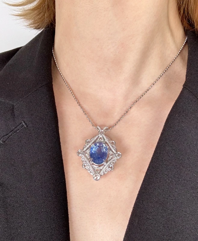 No name OVAL SAPPHIRE 26.01 CT BLUE NECKLACE (NO HEATED) SAP26.01CT 2