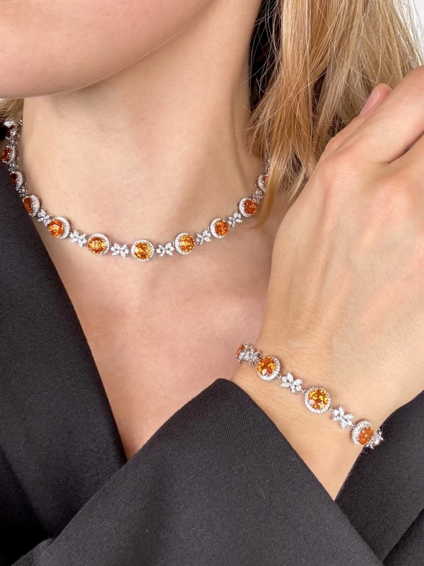 Earrings without a brand SPESSARTITE GARNET & DIAMONDS SET NN8448 4