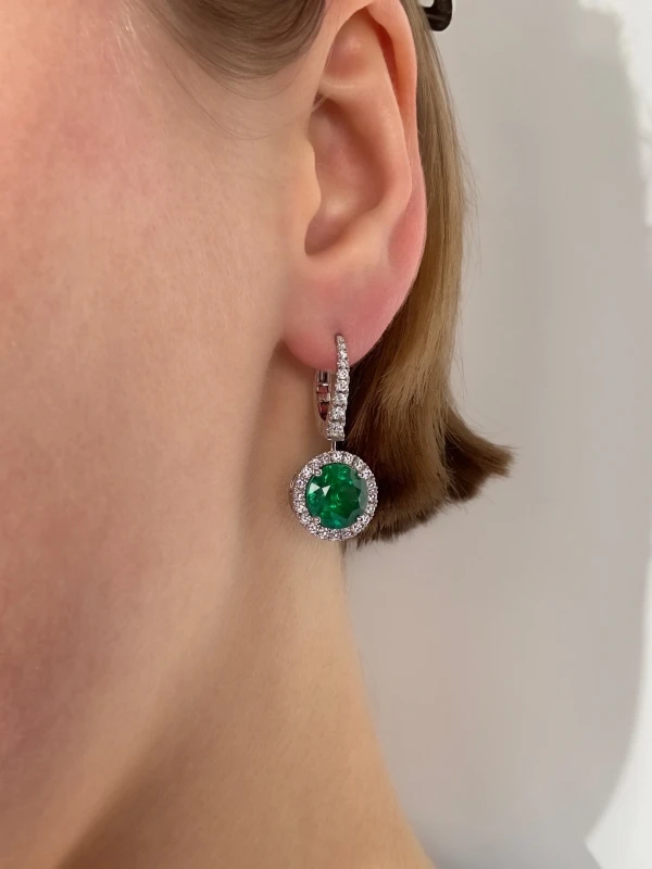 DeRosa EMERALD 3.97 - 4.40 CT VIVID GREEN EARRINGS (GRS) E130691 2
