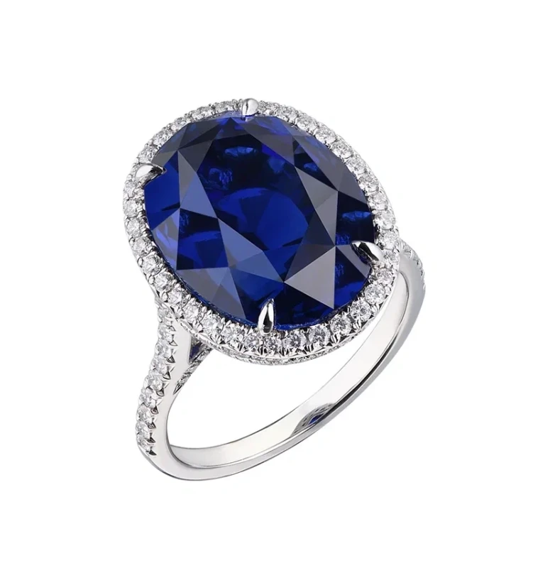 Tiffany & Co Oval Sapphire 13.72 CT Ring in Platinum with Pavé Diamonds (AGL) 34946043 1