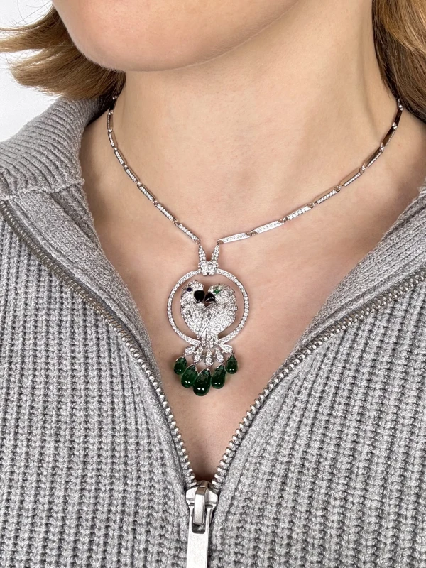 No name PARROTS FULL DIAMOND PAVE&EMERALD NECKLACE nnParrots 2