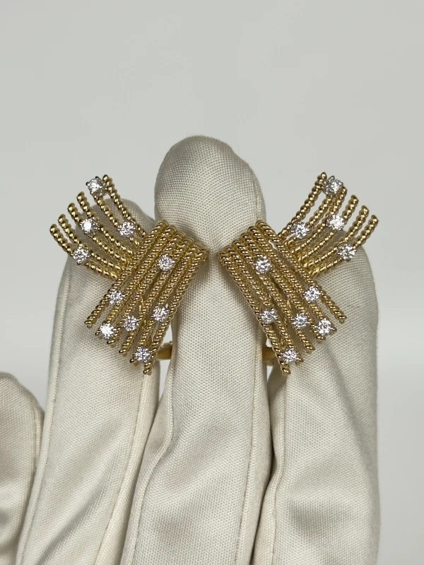 Tiffany & Co V Ear Clips in Yellow Gold and Platinum with Diamonds 19003965 3