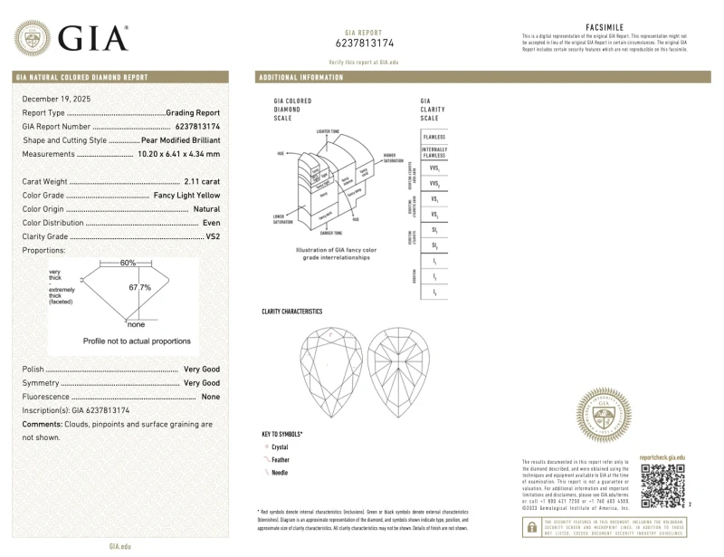 No name PEAR DIAMONDS 2.00-2.11 CT FANCY LIGHT YELLOW/VS1-VS2 EARRINGS NN2.00-2.11CT FLY/VS 2