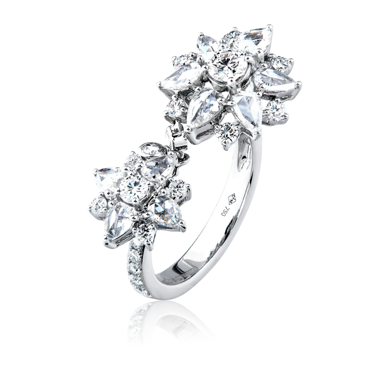 Earrings without a brand DOUBLE FLOWER DIAMOND RING (SIZE 54) DF412 1