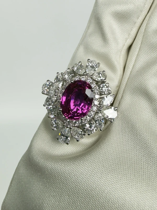 No name OVAL PINK SAPPHIRE 5.12 CT VIVID PINK RING (SIZE 51) PS5.12CT 4