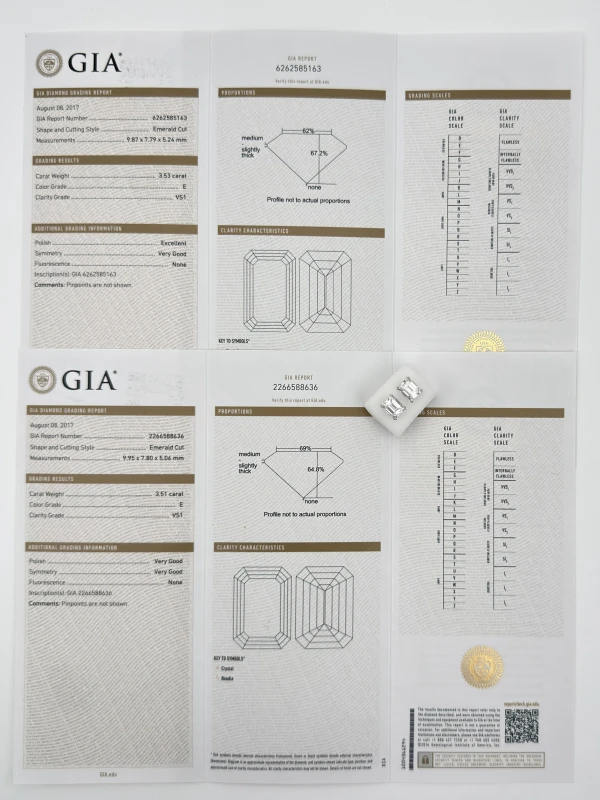 No name EMERALD DIAMOND 3.51 - 3.53 CT E/VS1 EARRINGS (GIA) NN3.51-3.53 8