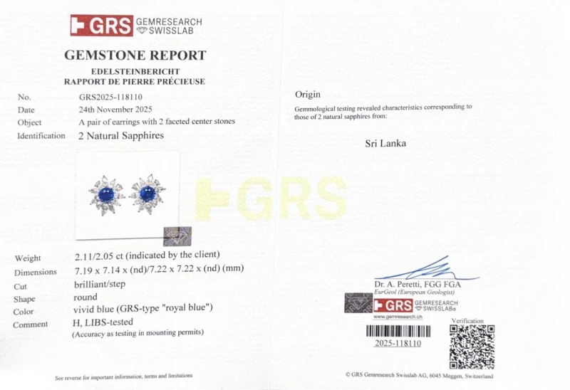 Earrings without a brand SAPPHIRE 2.11-2.05 CT ROYAL BLUE & DIAMONDS EARRINGS Sap 2.11-2.05 ct 2