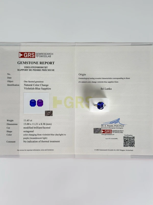 No name Sri Lanka SAPPHIRE 11.65 CT VIOLETISH - BLUE TO PURPLE RING (NOT HEATED) GRS NN11.65 5