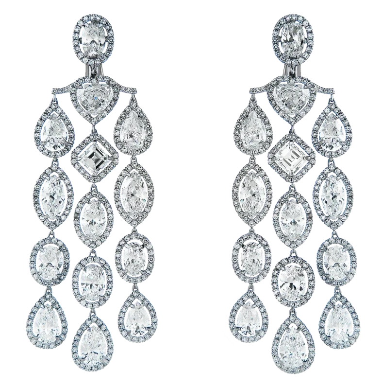 Platinum White Fancy Cut Diamond Chandelier Earrings