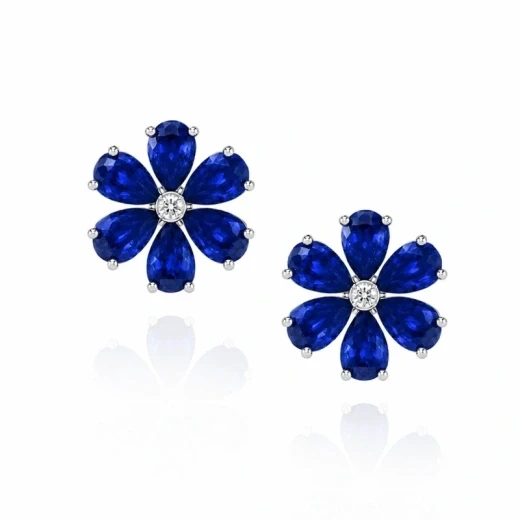 FLOWER SAPPHIRE 5.91 CT "ROYAL BLUE" EARRINGS