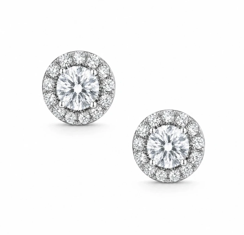 ROUND DIAMOND HALO STUD EARRINGS 1.17 CT