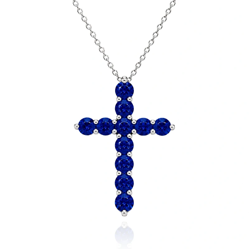 ROUND SAPPHIRE 1.26 CT "ROYAL BLUE" CROSS PENDANT