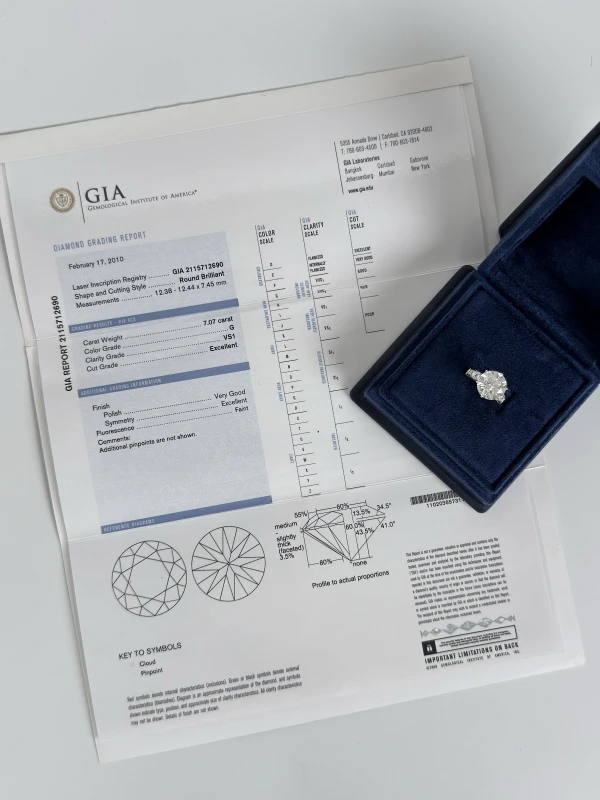 Earrings without a brand ROUND DIAMOND RING 7.07 ct G/VS1, GIA (SIZE 51) NN7.07ct G/VS1 GIA 4