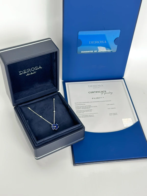 DeRosa PEARSHAPE SAPPHIRE 2.69 CT "ROYAL BLUE" PENDANT N402228 4